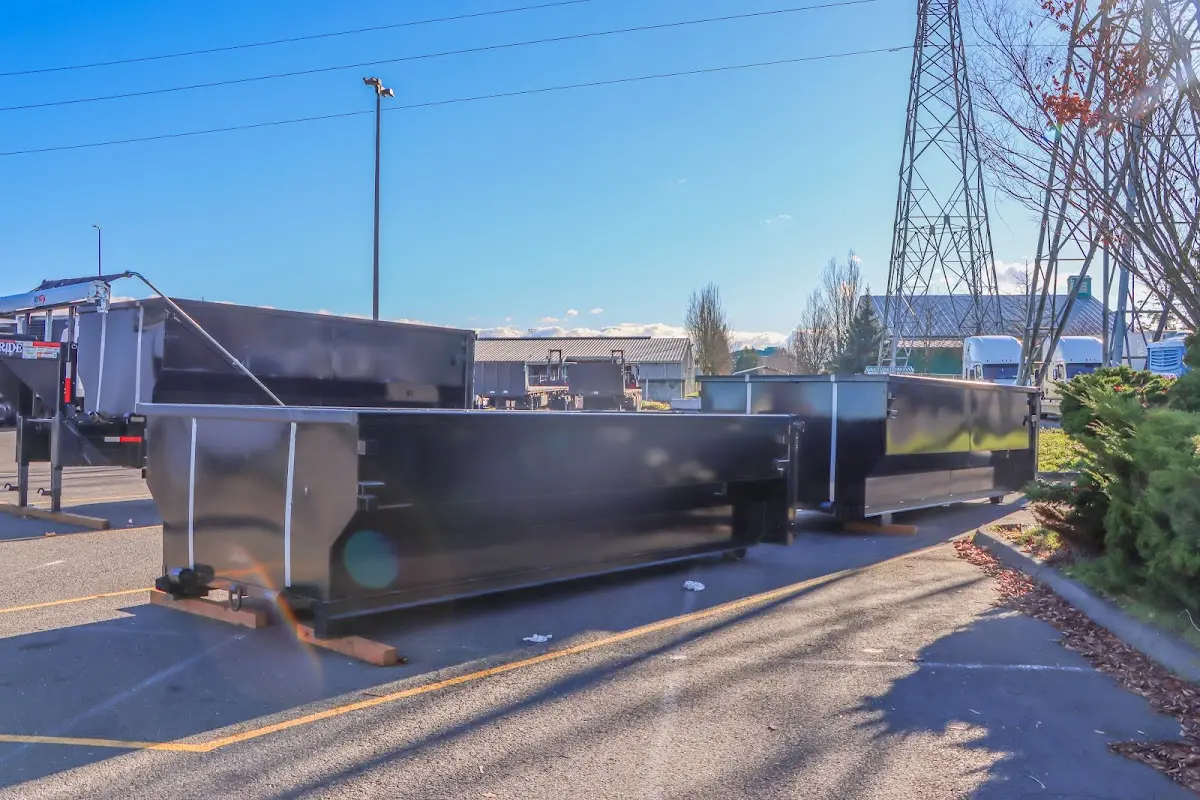 Roll-off dumpster ready for waste disposal at job site for 12 Yard Dumpster Rental in Watford City
